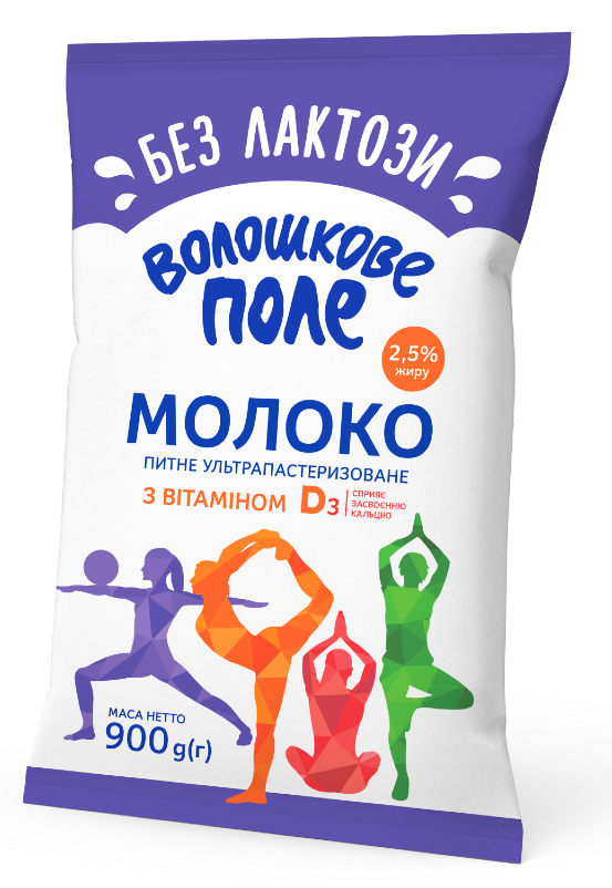 Молоко коров'яче ВОЛОШКОВЕ ПОЛЕ, безлактозне ультрапастеризоване 2,5% 900 г. з вітаміном D3